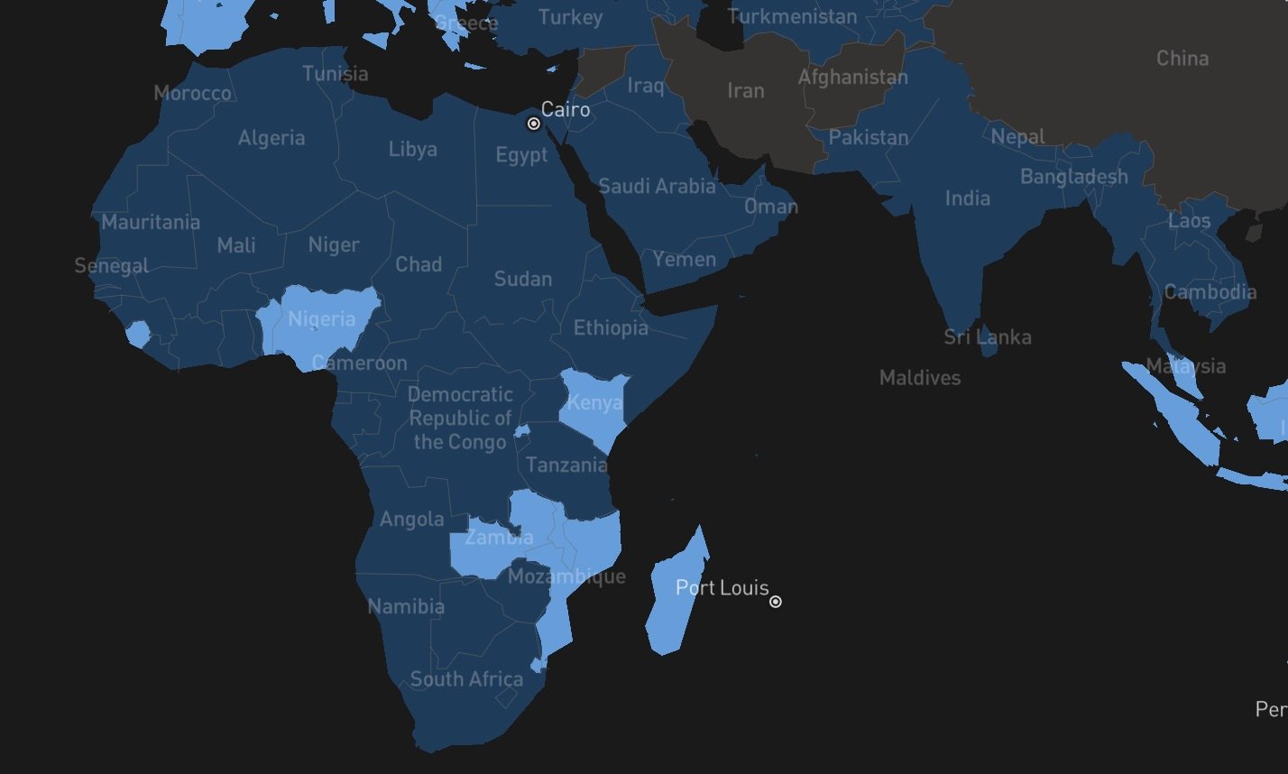 Starlink availability map for Africa